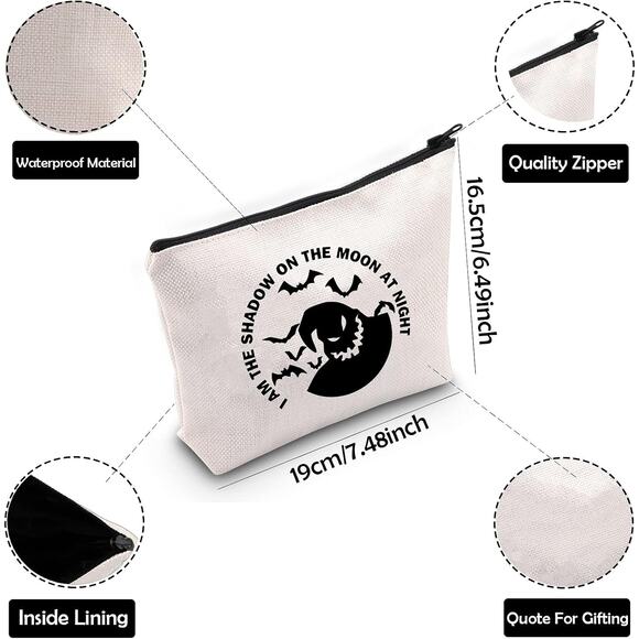 Oogie Cosmetic Bag Ghost Makeup Bag With Zipper 7.5"X16.5" Cream New - Picture 3 of 3